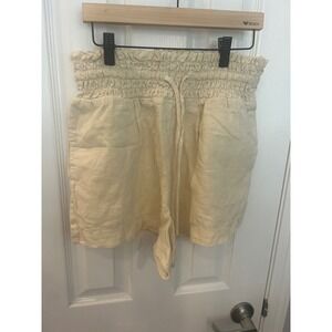 Cloth & Stone Shorts Beige Linen Smocked Paperbag Waist Drawstring